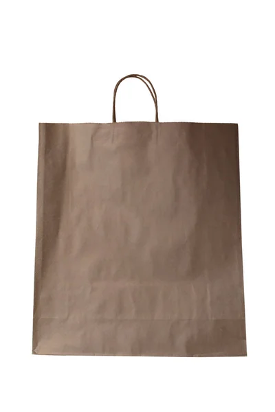 Lege beige papieren zak van Kraft papier, mocap, isoleren, op een witte achtergrond, het concept van niet-afvalproductie, ecologie — Stockfoto