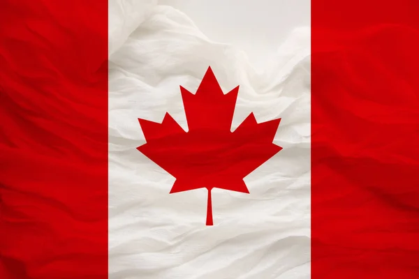 Bandera nacional de Canadá sobre suave seda con pliegues de viento, concepto de viaje, inmigración, política — Foto de Stock