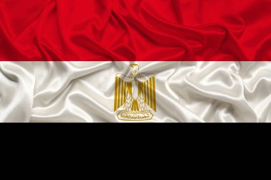 Mısır devletinin ulusal bayrağının resmi saten, dalgalı ipek, kıvrımlı ve röfleli, yakın plan, kopyalama alanı, illüstrasyon