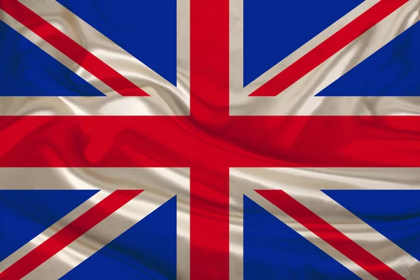 Zdjęcie narodowej flagi stanu Wielka Brytania na luksusową teksturę satyny, jedwabiu z falami, fałdy i podkreśla, zbliżenie, przestrzeń kopiowania, ilustracja — Zdjęcie stockowe