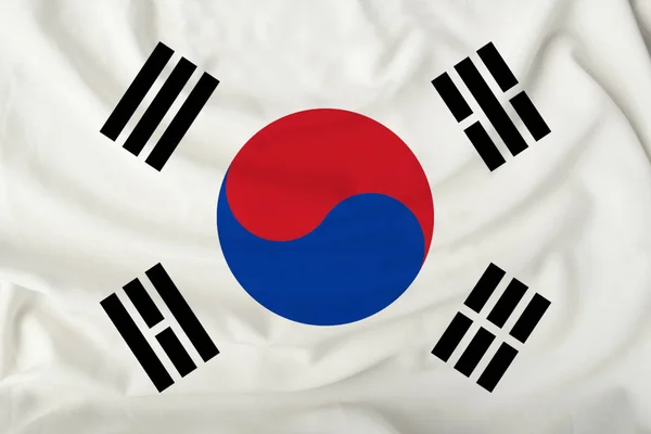 바람에 부드러운 주름부드러운 실크에 대한민국의 아름다운 국기 — 스톡 사진