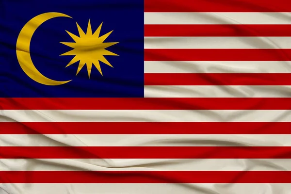 Gyönyörű fotó a nemzeti zászló Malajzia finom csillogó selyem lágy drapériák, a koncepció az állami hatalom, a vidéki élet, vízszintes, közeli, másolási tér — Stock Fotó