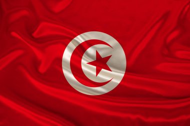 saten lüks bir doku tunus ulusal bayrağı fotoğraf, dalgalar, kıvrımlar ve vurgular ile ipek, yakın çekim, kopya alanı, illüstrasyon