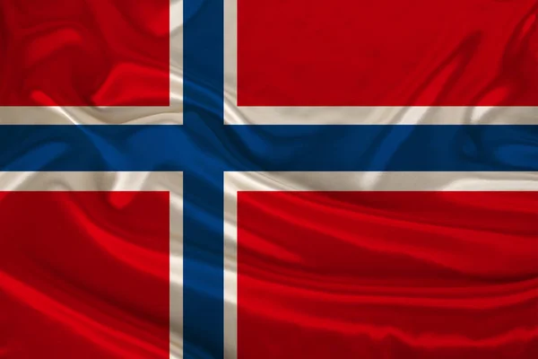 Foto av Norges flagga på en lyxig konsistens av satin, silke med vågor, veck och höjdpunkter, närbild, kopiera utrymme, resekoncept, ekonomi och statlig politik, illustration — Stockfoto