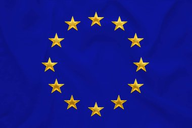 Avrupa Birliği bayrağı, yumuşak kıvrımlı yumuşak ipek üzerinde birleşik Avrupa'nın sembolü, yakın çekim