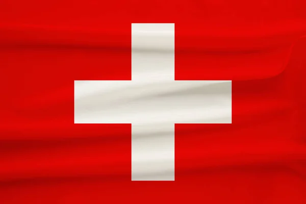 National flag of switzerland on delicate silk with wind folds, travel concept, immigration, politics — Stock Photo, Image