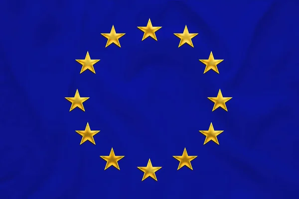 European Union flag, symbol of united Europe on soft silk with soft folds, close-up