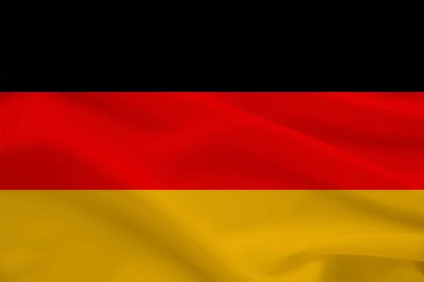 National flag of the country Germany on gentle silk with wind folds, travel concept, immigration, politics, copy space, close-up — Stock Photo, Image