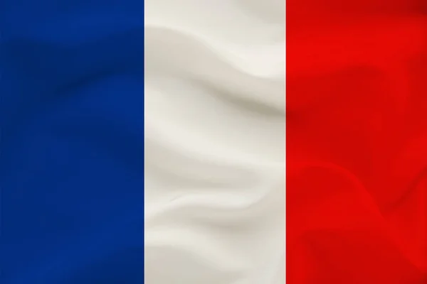Национальный флаг Франции на мягком шелке с ветровыми складками, концепция путешествий, иммиграция, политика, копировальное пространство, крупный план — стоковое фото