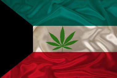 kuveyt güzel ulusal bayrak yeşil esrar yaprağı görüntü, tıbbi esrar kavramı, uyuşturucu yasallaştırma, uyuşturucu ticareti suç, yakın çekim