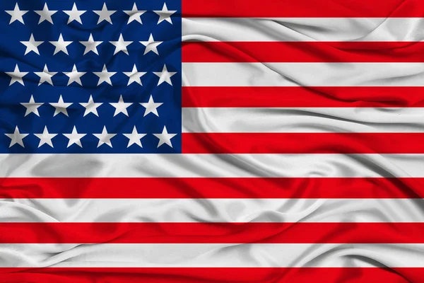 Flaga kraju USA na delikatny jedwab z fałdami wiatru, koncepcja podróży, imigracja, polityka — Zdjęcie stockowe