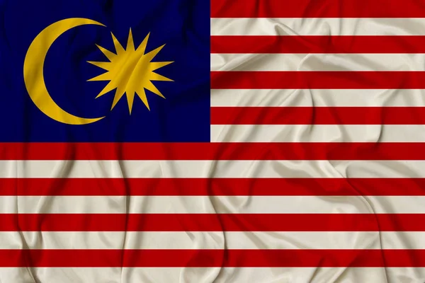 Gyönyörű fotó a nemzeti zászló Malajzia finom csillogó selyem lágy drapériák, a koncepció az állami hatalom, a vidéki élet, vízszintes, közeli, másolási tér — Stock Fotó