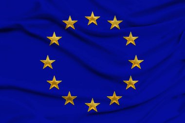 stilize Avrupa Birliği bayrağı, yumuşak kıvrımlı yumuşak ipek üzerinde birleşik Avrupa'nın sembolü, yakın çekim