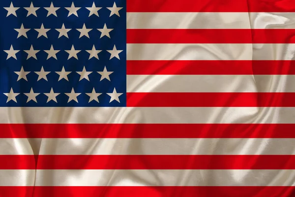 Flaga kraju USA na luksusową fakturę satyny, jedwabiu z falami, koncepcja podróży, imigracja, polityka — Zdjęcie stockowe