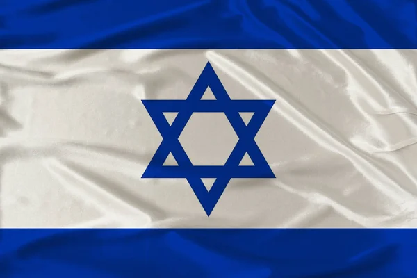 Nationale vlag van het land van Israël op zachte zijde met wind plooien, reizen concept, immigratie, politiek, kopie ruimte, close-up — Stockfoto
