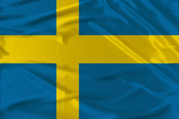 Beautiful silk flag of Sweden with soft folds in the wind — Stock Photo, Image