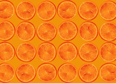 birçok fotoğraf yuvarlak dilim greyfurt kolaj, turuncu bir arka plan üzerinde bir tohum ile portakal, yakın çekim, kopyalama alanı