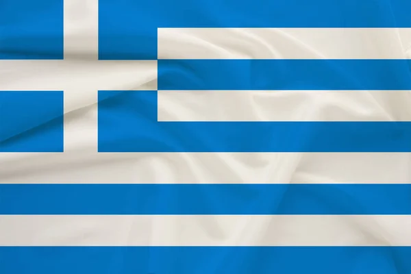 National flag of the country Greece on delicate silk with wind folds, travel concept, immigration, politics, copy space, close-up — Stock Photo, Image
