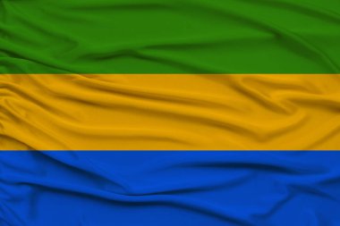 yumuşak perdeler ile narin parlak ipek Gabon ulusal bayrağı güzel fotoğraf, devlet gücü kavramı, ülke hayatı, yatay, yakın çekim, kopya alanı