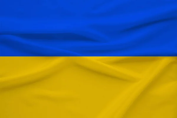 Ukrainas flagga på mild siden med vind veck, resekoncept, invandring, politik — Stockfoto