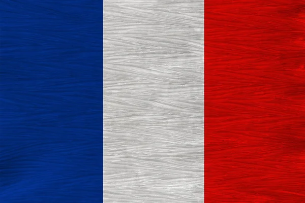 Beautiful national flag of France on soft silk with soft folds, close-up, copy space — Stock Photo, Image