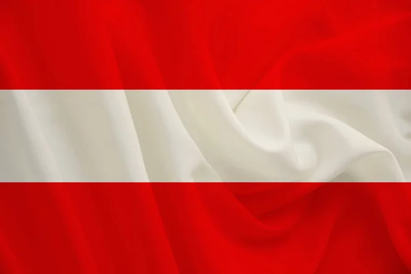 Bandera nacional de Austria sobre seda delicada con pliegues de viento, concepto de viaje, inmigración, política — Foto de Stock