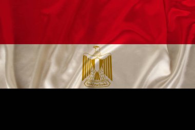 Mısır devletinin ulusal bayrağının resmi saten, dalgalı ipek, kıvrımlı ve röfleli, yakın plan, kopyalama alanı, illüstrasyon