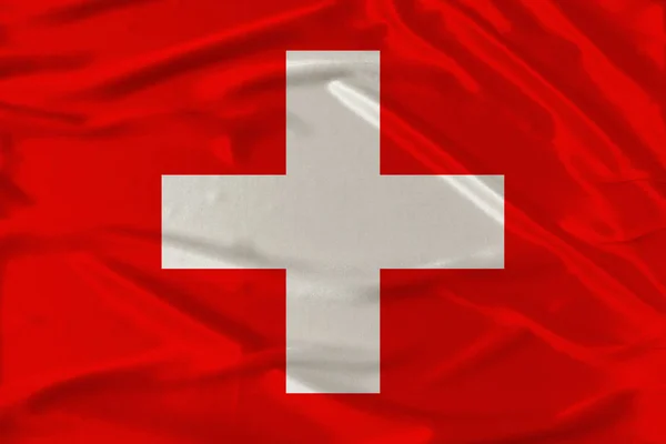 National flag of switzerland on delicate silk with wind folds, travel concept, immigration, politics — Stock Photo, Image