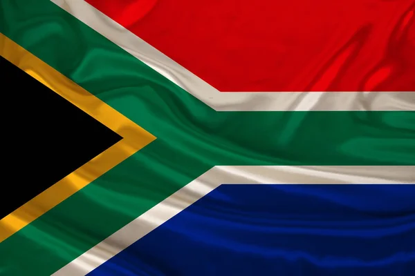 Foto van Zuid-Afrika nationale vlag op een luxe textuur van satijn, zijde met golven, plooien en hoogtepunten, close-up, kopie ruimte, reis concept, economie en staatsbeleid, illustratie — Stockfoto