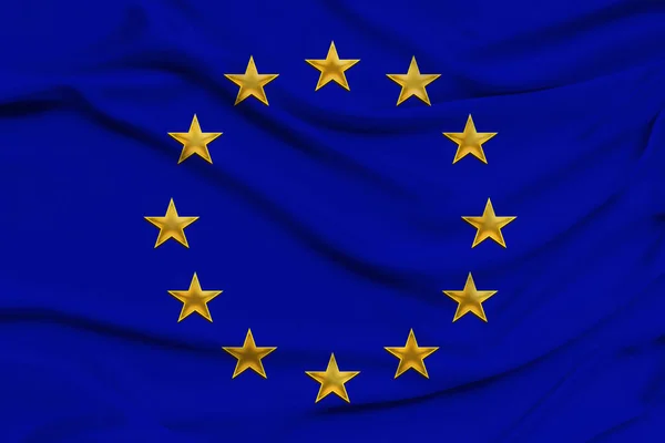 Σημαία της Ευρωπαϊκής Ένωσης, σύμβολο της ενωμένης Ευρώπης σε μαλακό μετάξι με μαλακές πτυχώσεις, κοντινό — Φωτογραφία Αρχείου