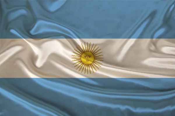 Foto der argentinischen Nationalflagge auf einer luxuriösen Textur aus Satin, Seide mit Wellen, Falten und Highlights, Nahaufnahme, Kopierraum, Reisekonzept, Wirtschafts- und Staatspolitik, Illustration — Stockfoto