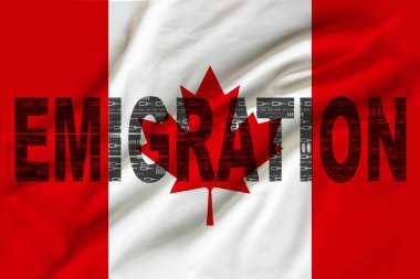 Modern Kanada devletinin dokulu kumaş, turizm, göç, ekonomi ve siyaset konsepti üzerindeki güzel renkli ulusal bayrağının fotoğrafı, yakın plan