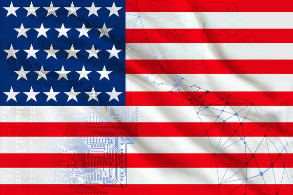 Foto da bela bandeira nacional colorida do estado moderno dos EUA em tecido texturizado, conceito de turismo, emigração, economia e política, close-up — Fotografia de Stock