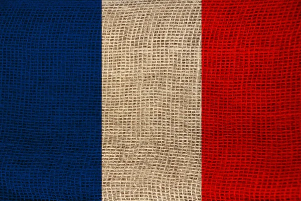 Foto der schönen farbigen Nationalflagge des modernen Staates Frankreich auf strukturiertem Stoff, Konzept Tourismus, Auswanderung, Wirtschaft und Politik, Nahaufnahme — Stockfoto
