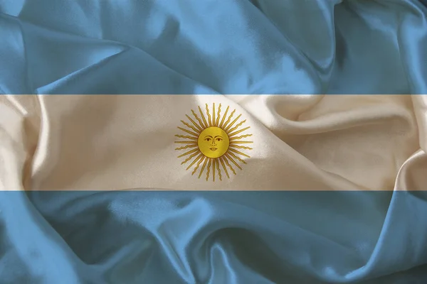 Belle photo du drapeau national coloré de l'état moderne de l'Argentine sur tissu texturé, concept de tourisme, émigration, économie et politique, gros plan — Photo