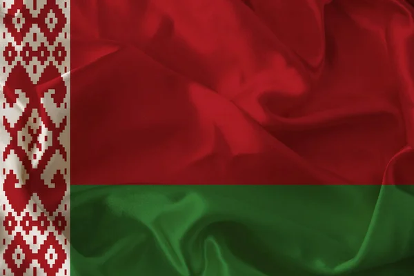 Beautiful photo of a colored national flag of the modern state of Belarus on a textured fabric, concept of tourism, emigration, economy and politics, closeup — Stock Photo, Image