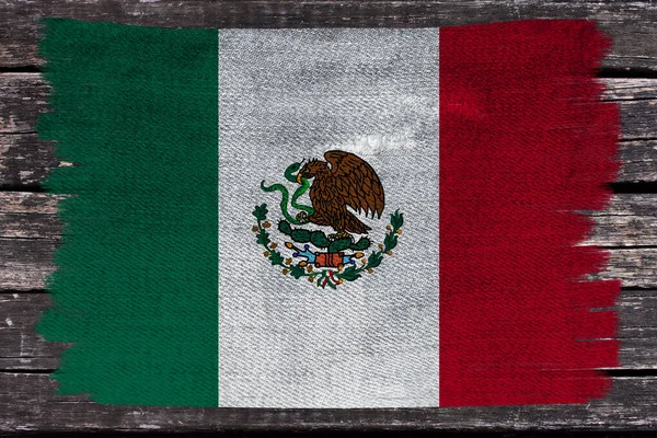 Beautiful photo of the colored national flag of the modern state of mexico on textured fabric, concept of tourism, emigration, economics and politics, closeup — Stock Photo, Image