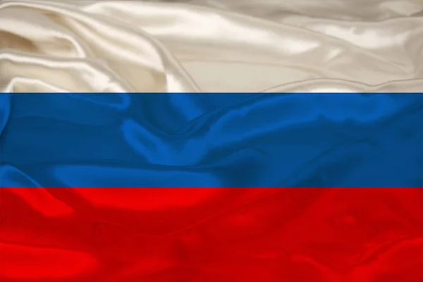 Foto de la hermosa bandera nacional de color del estado moderno de Rusia sobre tela texturizada, concepto de turismo, emigración, economía y política —  Fotos de Stock