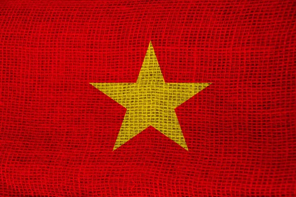 Vietnam 'ın güzel renkli ulusal bayrağı teknolojik modern desenli kumaş üzerine, yakın plan — Stok fotoğraf