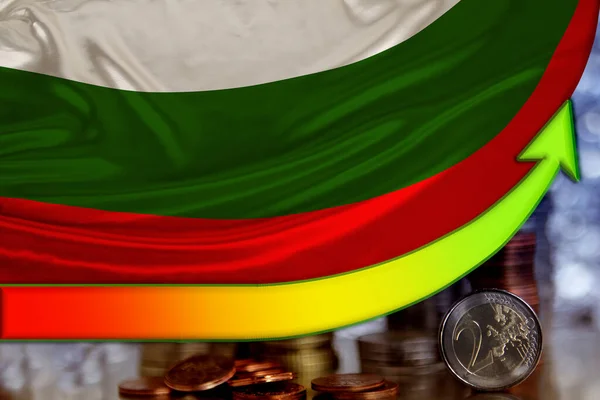 欧元货币和保加利亚国旗地位增长之箭、金融增长的概念、汇率对国家货币的动态 — 图库照片