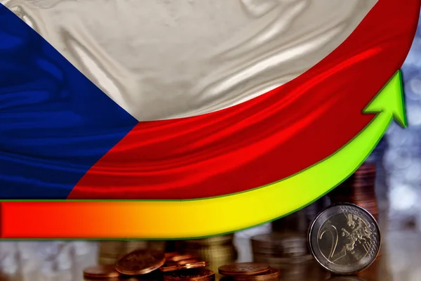 欧元和捷克共和国国旗地位增长之箭、金融增长的概念、汇率对国家货币的动态 — 图库照片