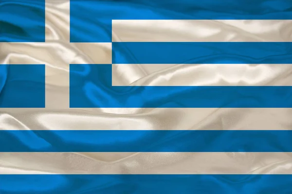 Belle photo du drapeau national coloré de l'état moderne de la Grèce sur tissu texturé, concept de tourisme, émigration, économie et politique, gros plan — Photo