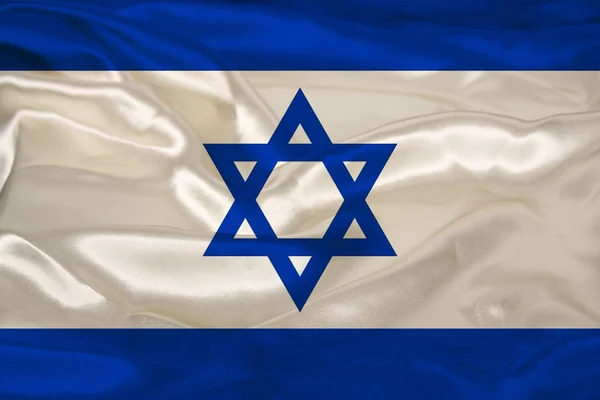 Foto de la hermosa bandera nacional de color del estado moderno de Israel sobre tela texturizada, concepto de turismo, economía y política, primer plano de los viajes, economía y política de estado, ilustración —  Fotos de Stock