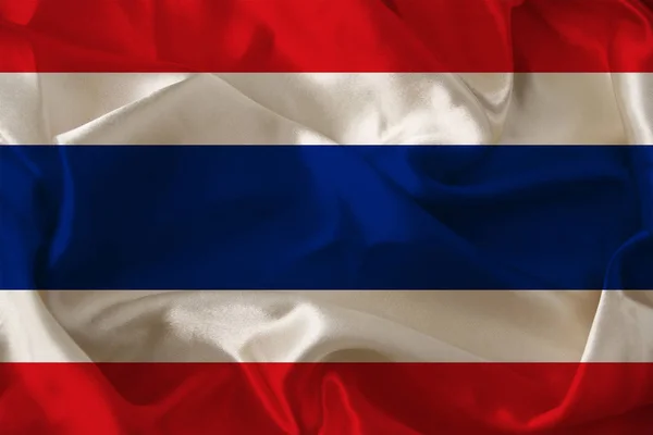 Foto de la hermosa bandera nacional de color del estado moderno de Tailandia en tela texturizada, concepto de turismo, emigración, economía y política, primer plano —  Fotos de Stock