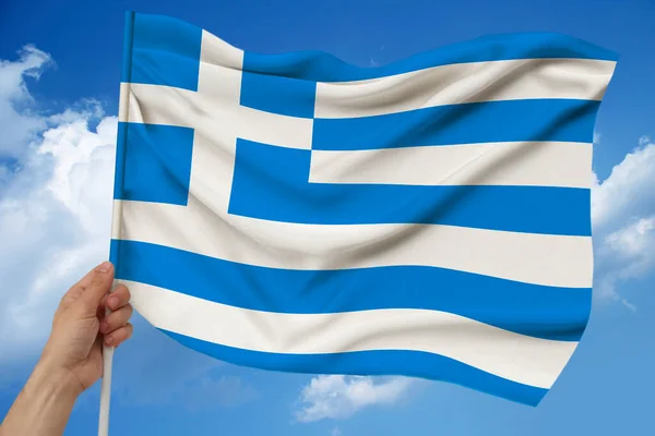 Національний Прапор Греції Тонкому Шовкові Вітровими Складками Туристична Концепція Імміграція — стокове фото