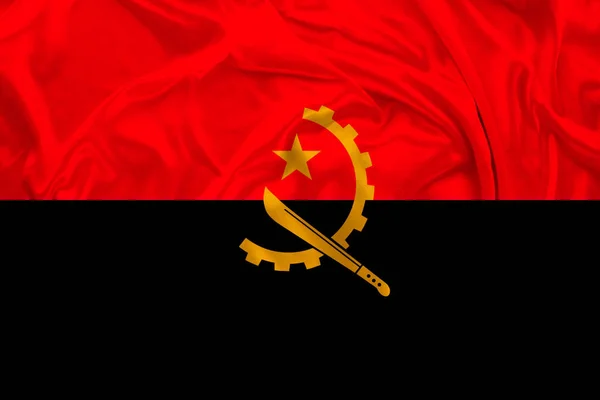 Flaga Narodowa Nowoczesnego Państwa Angola Pięknej Jedwabnej Tkaninie Pojęcie Turystyki — Zdjęcie stockowe