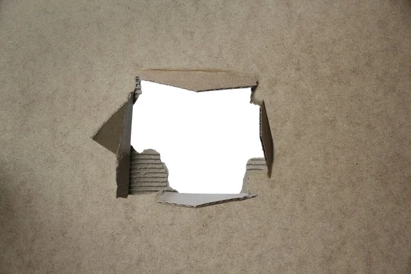 Üres Üres Kartonpapír Kézműves Papír Egy Lyuk Egyenes Vágással Durván — Stock Fotó