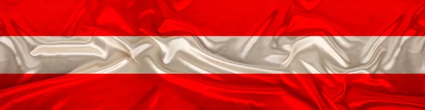 Długa Panorama Narodowej Flagi Austrii Delikatnym Jedwabiu Fałdami Koncepcja Historyczna — Zdjęcie stockowe
