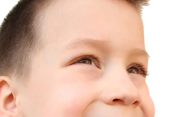 Niño Niño Parte Cara Ojos Divertidos Cerca Mirando Lado Concepto —  Fotos de Stock