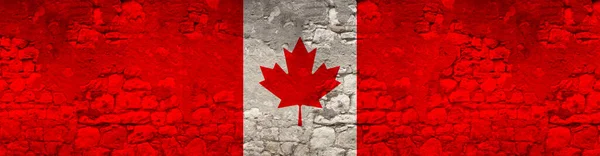 Seamless Panorama National Flag State Canada Old Stone Wall Cracks — Stock Photo, Image